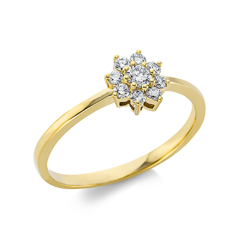 Ring 18 kt GG, 1 Brill. 0,09 ct, TW-si, 8 Brill. 0,17 ct, TW-si