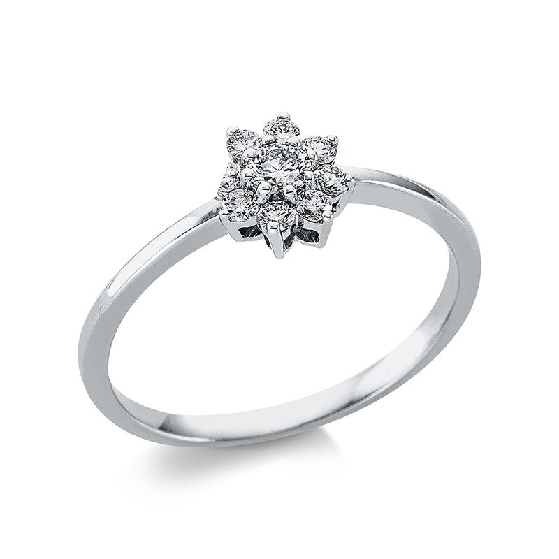 Ring 18 kt WG, 1 Brill. 0,09 ct, TW-si, 8 Brill. 0,17 ct, TW-si
