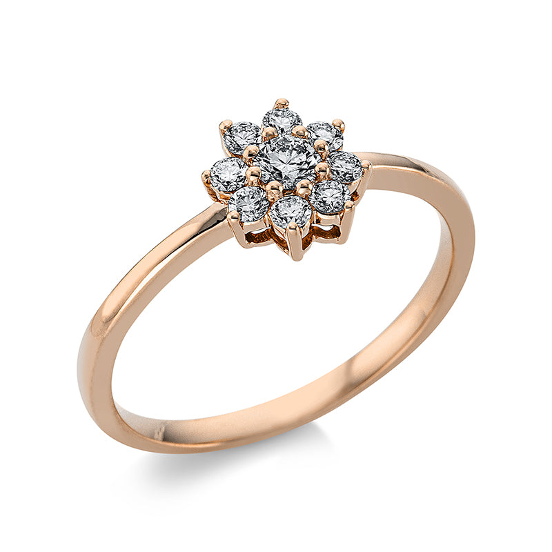 Ring 18 kt RG, 1 Brill. 0,11 ct, TW-si, 8 Brill. 0,20 ct, TW-si