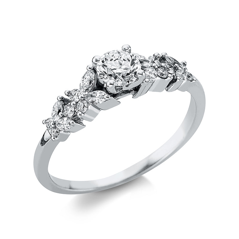 Ring 18 kt WG, 8 Nav. 0,21 ct, TW-si, 1 Brill. 0,40 ct, TW-si, 10 Brill. 0,11 ct, TW-si