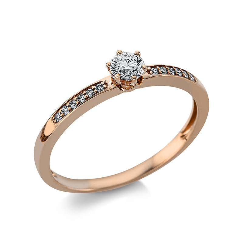 Ring 6er-Krappe 18 kt RG. 1 Brill. 0.21 ct. TW-si. 12 Brillanten 0.06 ct. TW-si. Weite:54