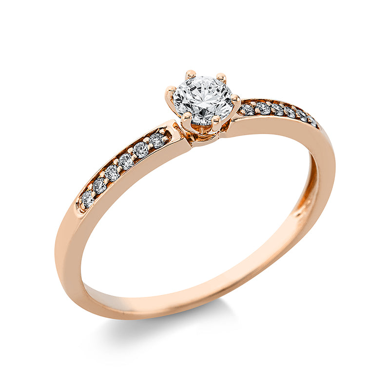 Ring 18 kt RG, 1 Brill. 0,24 ct, TW-si, 12 Brill. 0,07 ct, TW-si