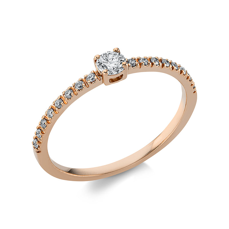 Ring 4er-Krappe 18 kt RG. 1 Brill. 0.19 ct. TW-si. 14 Brillanten 0.10 ct. TW-si. Weite:54