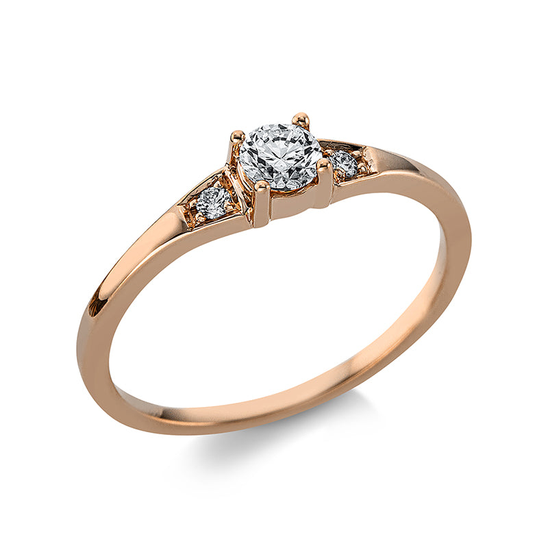Ring 4er-Krappe 18 kt RG. 1 Brill. 0.24 ct. TW-si. 2 Brillanten 0.04 ct. TW-si. Weite:54