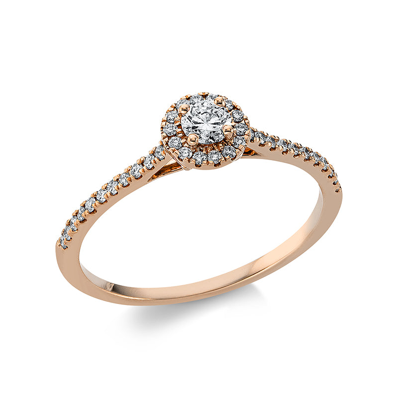 Ring 18 kt RG, 14 Brill. 0,05 ct, TW-si, 1 Brill. 0,15 ct, TW-si, 22 Brill. 0,10 ct, TW-si