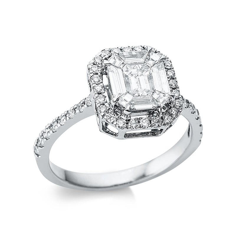 Ring 18 kt WG, 14 Brill. 0,16 ct, F-vsi, 9 Fant-Schl. 0,66 ct, F-vsi, 26 Brill. 0,21 ct, F-vsi
