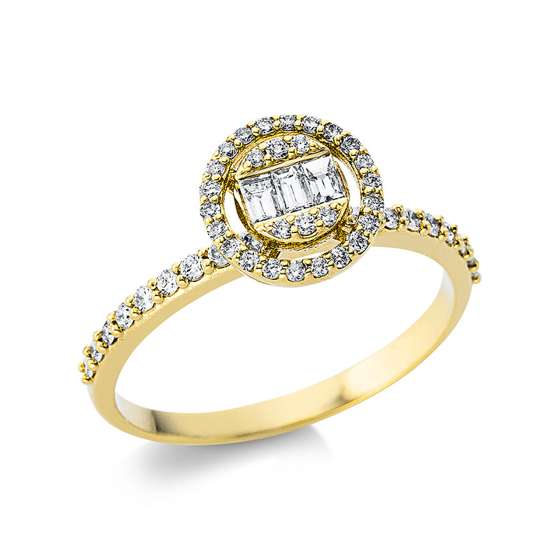 Ring 18 kt GG, 3 Bag. 0,13 ct, TW-si, 46 Brill. 0,27 ct, TW-si