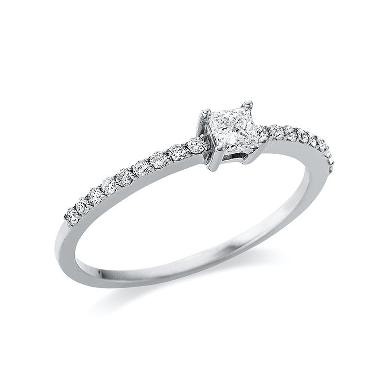 Ring 4er-Krappe 18 kt WG. 1 Princ. 0.17 ct. TW-si. 18 Brillanten 0.12 ct. TW-si. Weite:52