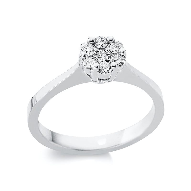 Ring 18 kt WG, 1 Brill. 0,08 ct, TW-si, 6 Brill. 0,22 ct, TW-si