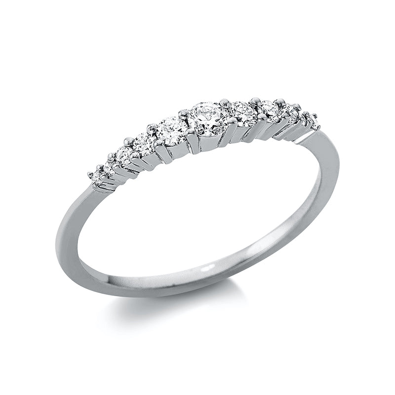 Ring 18 kt WG. 1 Brill. 0.06 ct. TW-si. 10 Brillanten 0.16 ct. TW-si. Weite:54