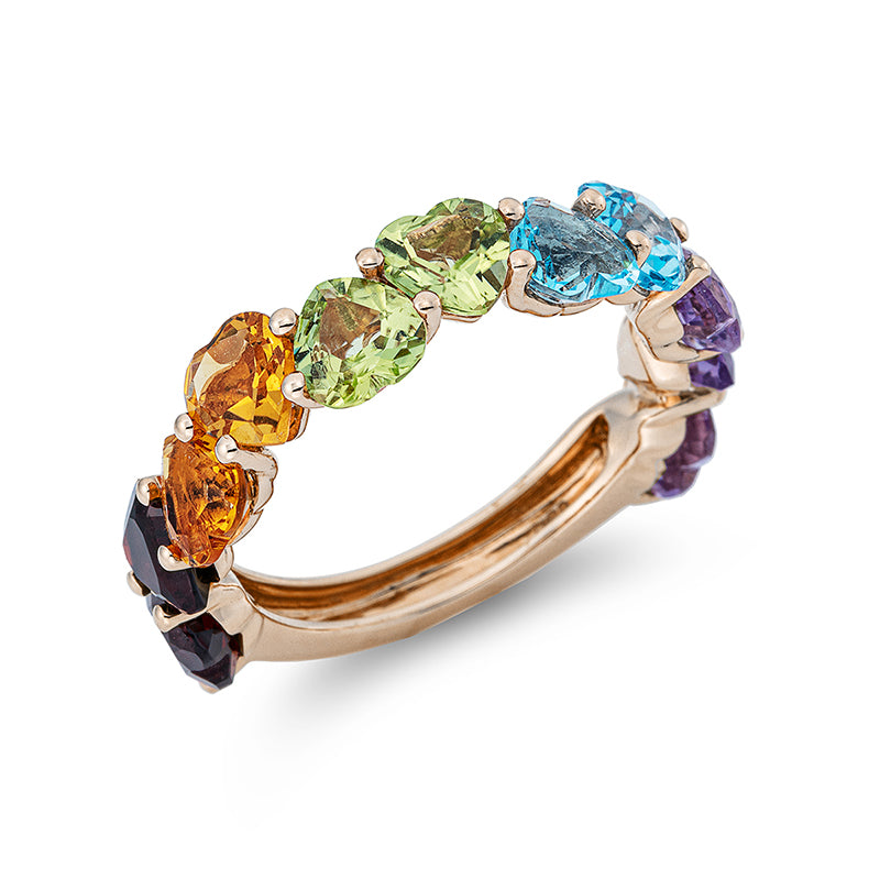 Ring 18 kt RG, 11 Farbsteine 6,10 ct multicolor
