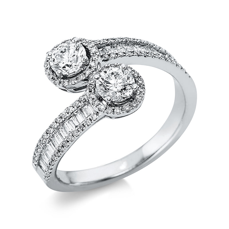 Ring 18 kt WG, 2 Brill. 0,63 ct, TW-si, 24 Trap. 0,30 ct, TW-si, 92 Brill. 0,18 ct, TW-si