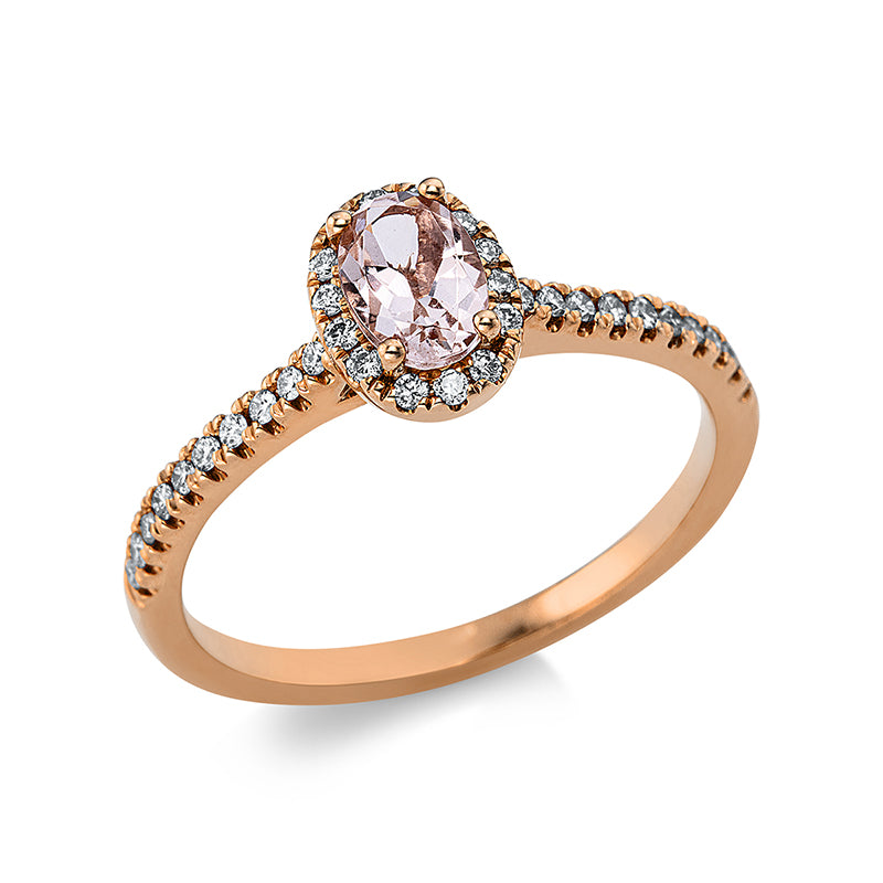 Ring 18 kt RG, 34 Brill. 0,18 ct, TW-si, 1 Morganit 0,35 ct pink