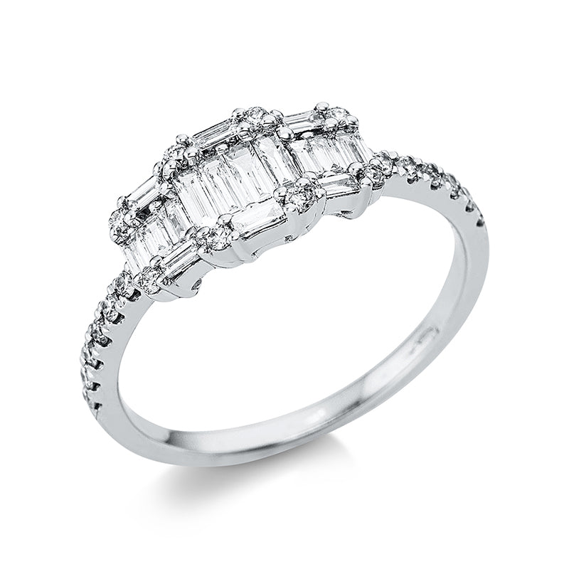Ring 18 kt WG, 16 Trap. 0,36 ct, TW-si, 20 Brill. 0,19 ct, TW-si