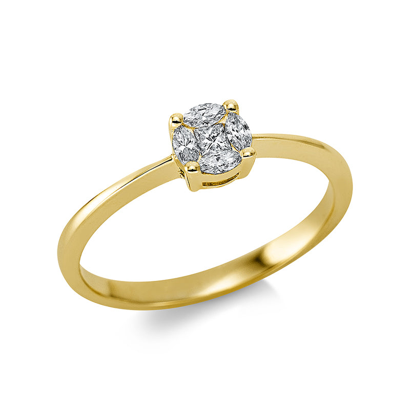 Ring 18 kt GG, Fassung rhodiniert, 4 Nav. 0,13 ct, TW-si, 1 Princ. 0,05 ct, TW-si