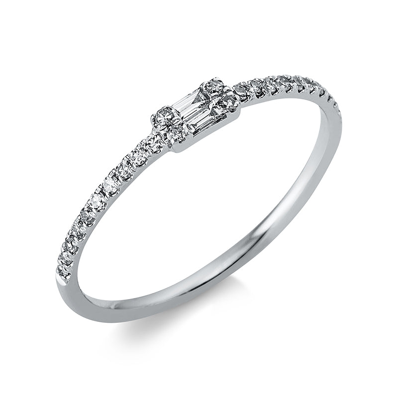 Ring 18 kt WG, 2 Bag. 0,03 ct, TW-vsi, 24 Dia. 0,10 ct, W-si