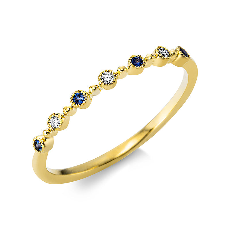 Ring 18 kt GG, 3 Brill. 0,03 ct, TW-pi, 4 Saphire 0,04 ct blau