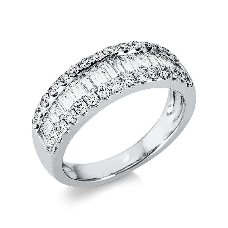 Ring 18 kt WG. 19 Baguette 0.67 ct. TW-vsi. 30 Brillanten 0.53 ct. TW-si. Weite:53.5
