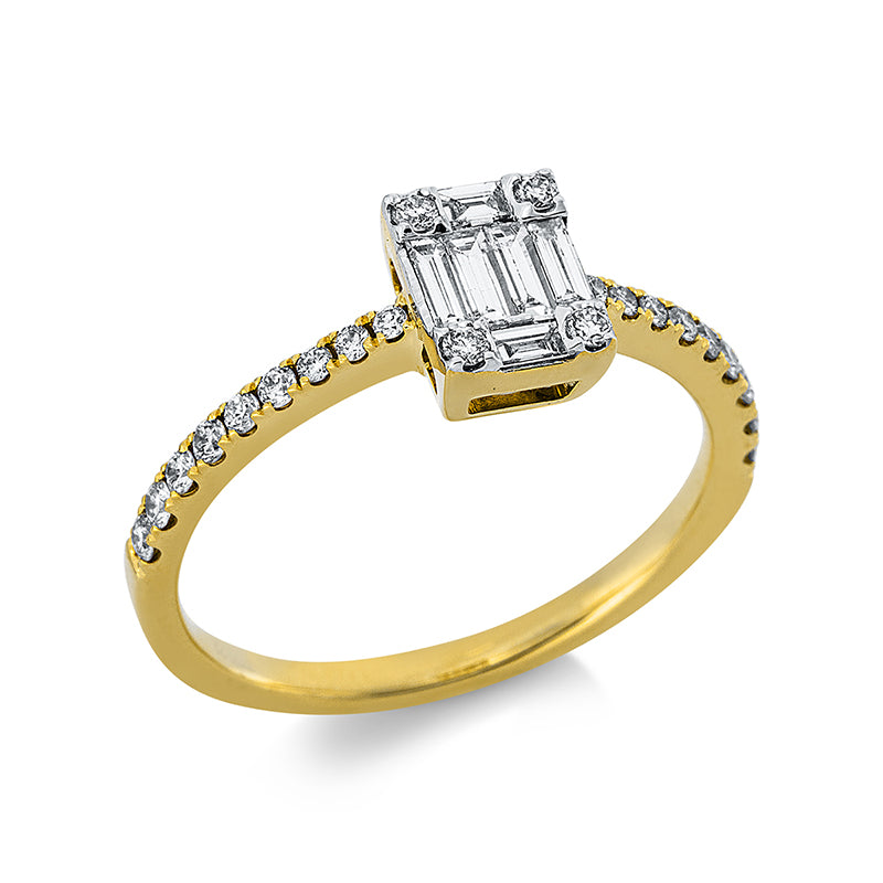 Ring 18 kt GG+WG, 16 Brill. 0,20 ct, TW-si, 2 Bag. 0,05 ct, TW-si, 2 Bag. 0,07 ct, TW-si, 2 Bag. 0,10 ct, TW-si, 6 Brill. 0,04 ct, TW-si