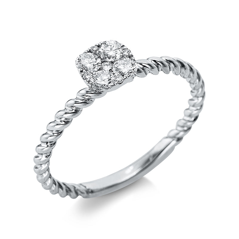 Ring 18 kt WG, 1 Brill. 0,02 ct, TW-si, 4 Brill. 0,27 ct, TW-si, 4 Brill. 0,02 ct, TW-si