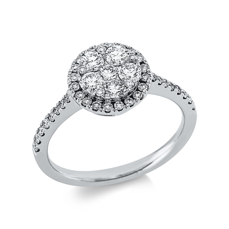 Ring 18 kt WG, 10 Brill. 0,12 ct, TW-si, 5 Brill. 0,41 ct, TW-si, 32 Brill. 0,25 ct, TW-si