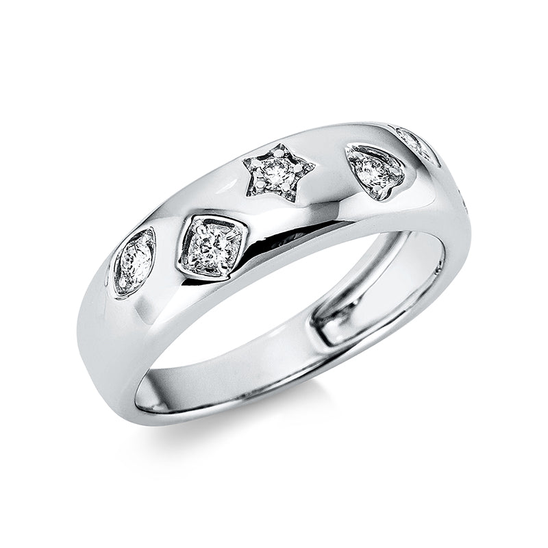 Ring 18 kt WG, 2 Brill. 0,08 ct, TW-si, 4 Brill. 0,12 ct, TW-si