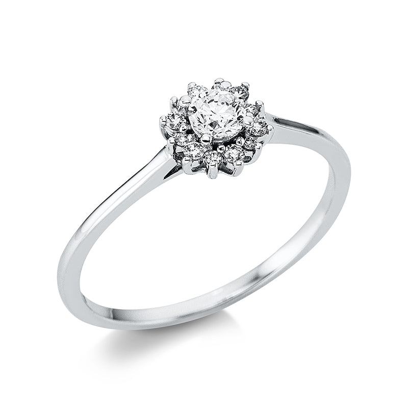 Ring 18 kt WG, 6 Brill. 0,04 ct, TW-si, 1 Brill. 0,18 ct, TW-si, 6 Brill. 0,02 ct, TW-si