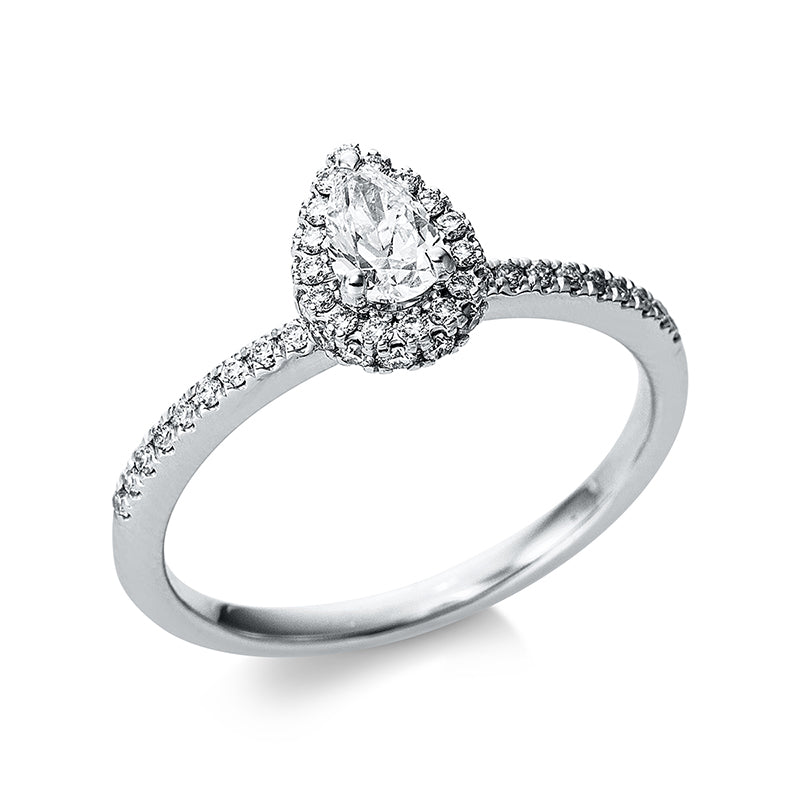 Ring 18 kt WG, 1 Tropfen 0,30 ct, TW-si, 50 Brill. 0,28 ct, TW-si