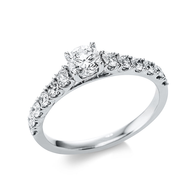 Ring 18 kt WG. 1 Brill. 0.40 ct. TW-si. 14 Brillanten 0.60 ct. TW-si. Weite:54