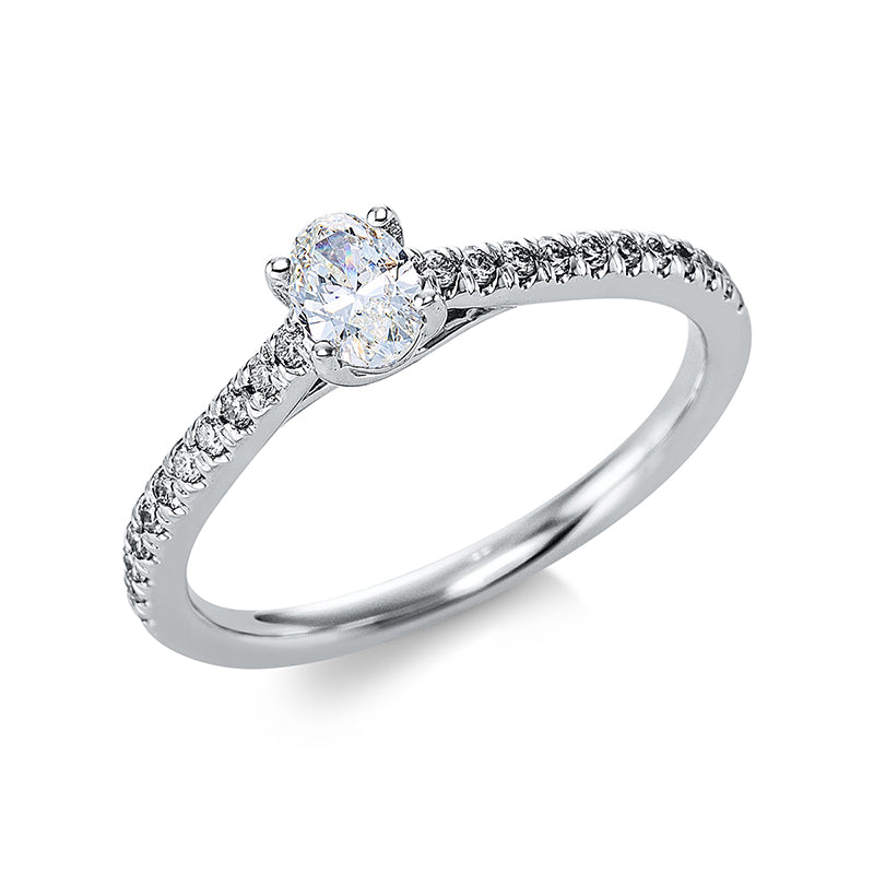 Ring 18 kt WG, 22 Brill. 0,17 ct, TW-si, 1 Oval 0,33 ct, TW-si