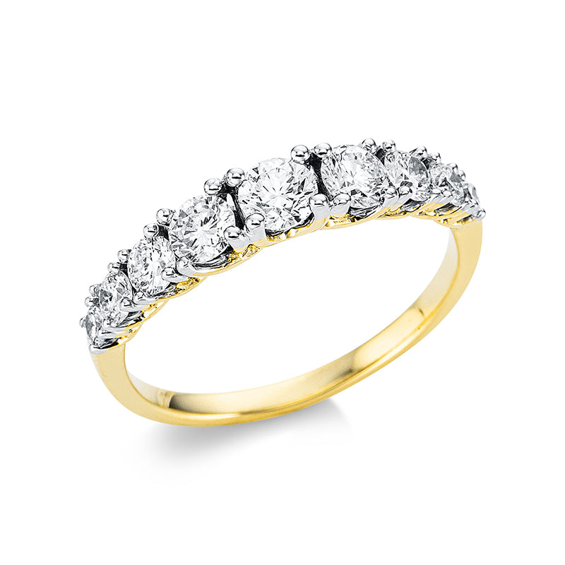 Ring 18 kt GG, 8 Brill. 0,75 ct, TW-si, 1 Brill. 0,25 ct, TW-si