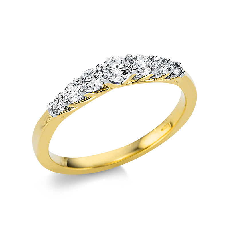 Ring 18 kt GG, 6 Brill. 0,50 ct, TW-si, 1 Brill. 0,14 ct, TW-si