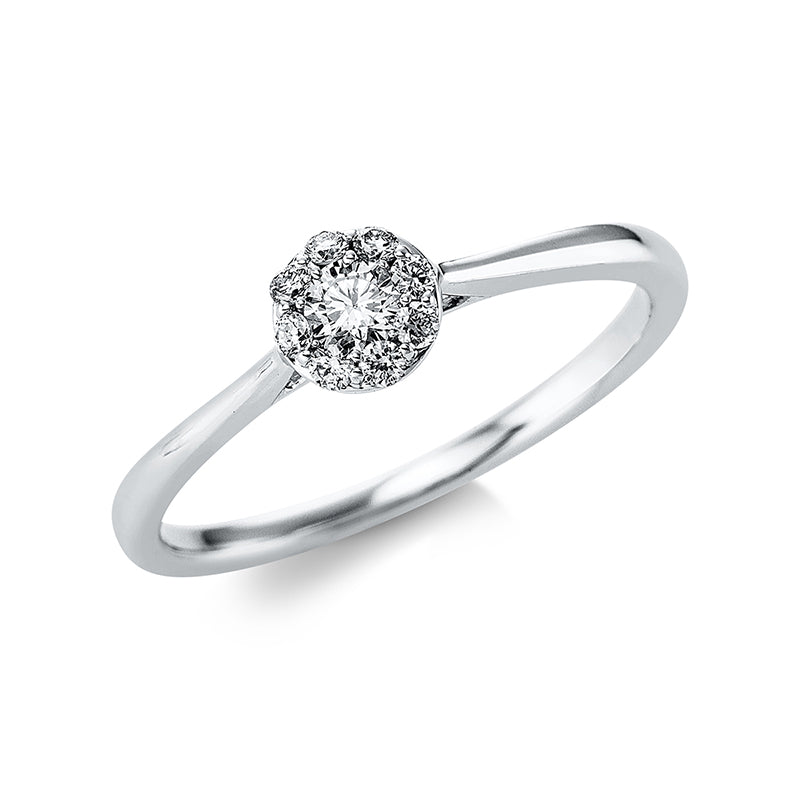 Ring 18 kt WG, 1 Brill. 0,10 ct, TW-si, 8 Brill. 0,10 ct, TW-si