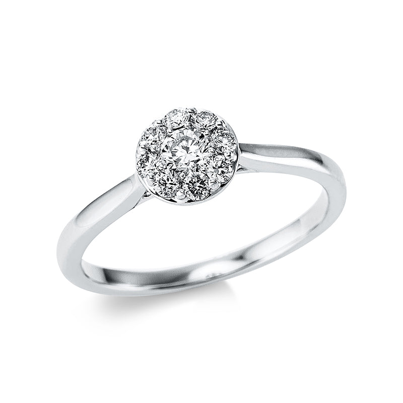 Ring 18 kt WG, 1 Brill. 0,15 ct, TW-si, 8 Brill. 0,18 ct, TW-si