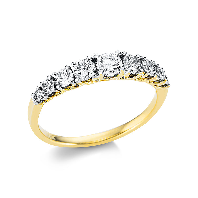 Ring 18 kt GG, 8 Brill. 0,55 ct, TW-si, 1 Brill. 0,20 ct, TW-si