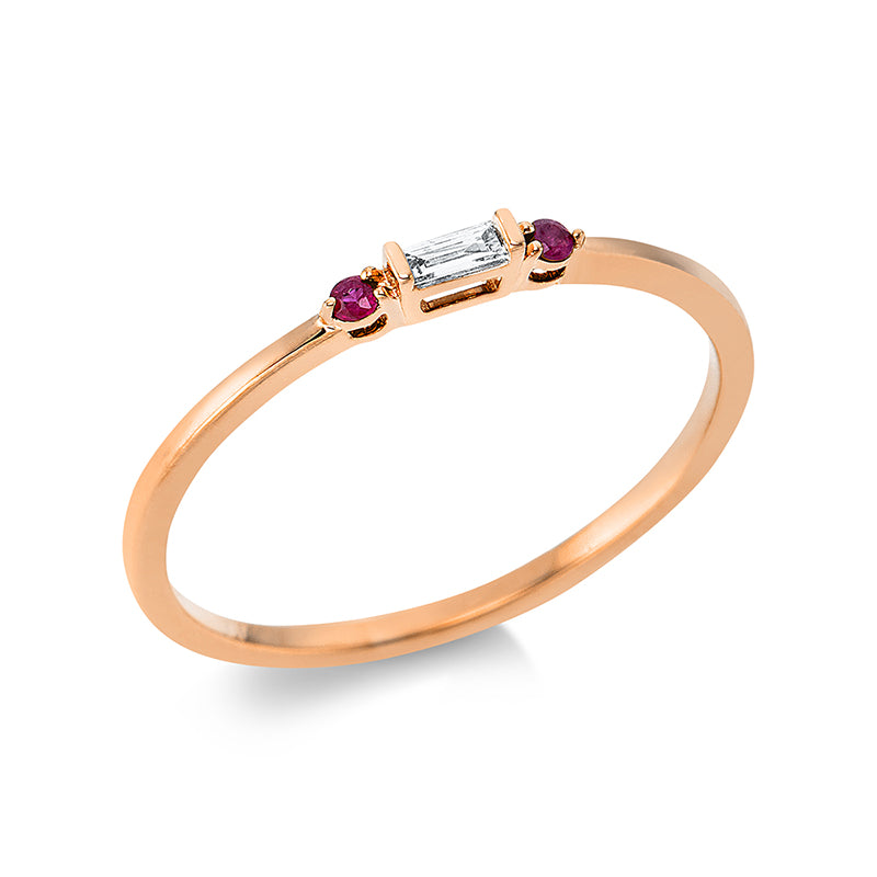 Ring 18 kt RG, 1 Bag. 0,03 ct, TW-si, 2 Saphire 0,03 ct rot