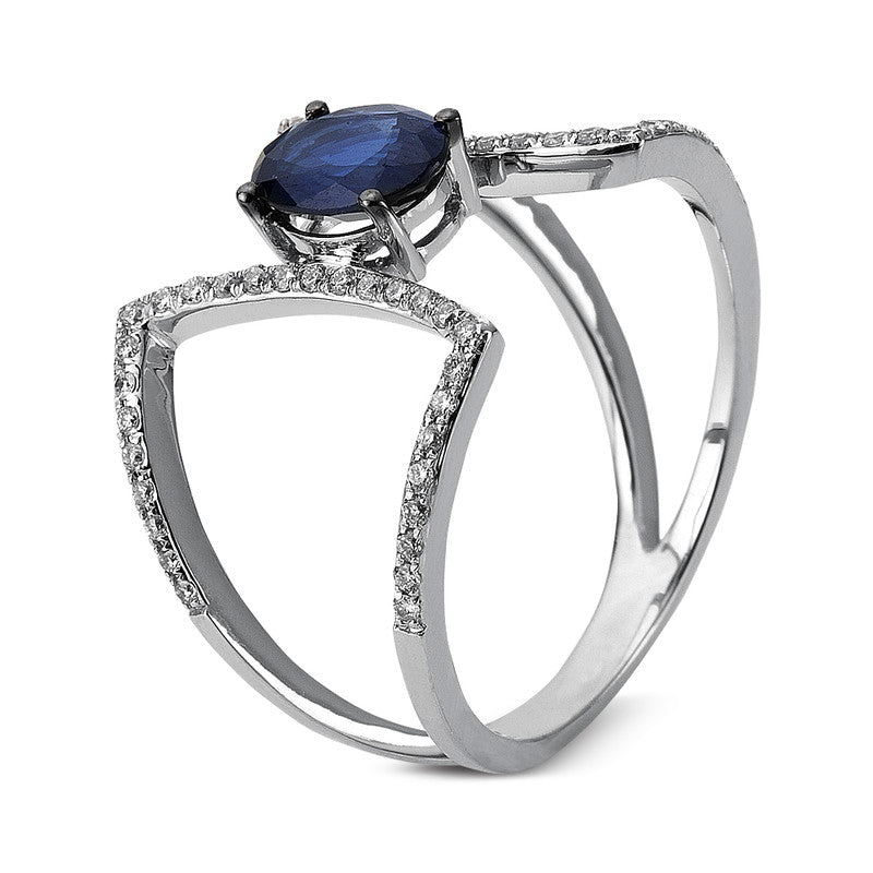 Ring 14 kt WG, teils schwarz rhodiniert, 58 Brill. 0,23 ct, TW-si, 1 Saphir 0,87 ct blau