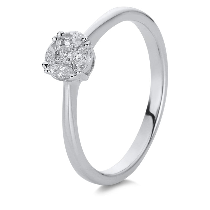Ring 18 kt WG. 1 Princ. 0.05 ct. TW-vsi. 4 Navette 0.18 ct. TW-vsi. Weite:53