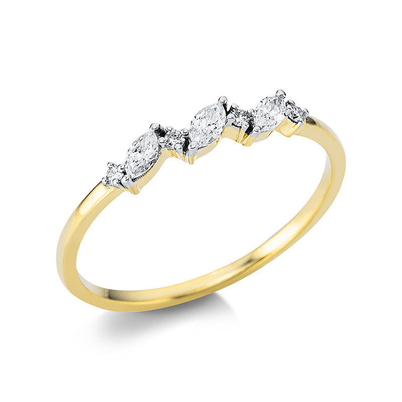 Ring 18 kt GG, 3 Nav. 0,16 ct, TW-si, 4 Brill. 0,04 ct, TW-si