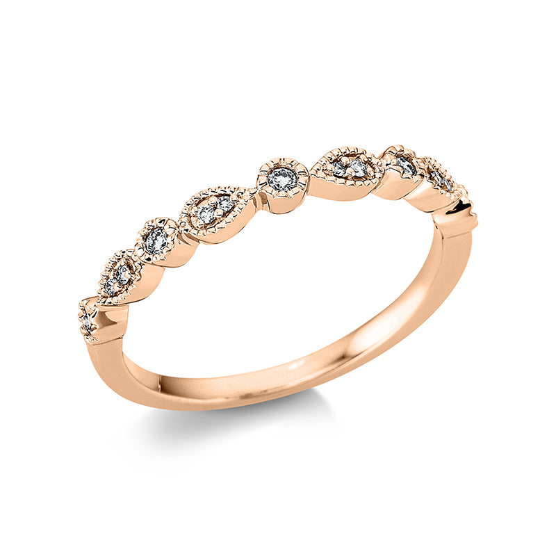 Ring 18 kt RG. 5 Brillanten 0.07 ct. TW-si. 8 Brillanten 0.03 ct. TW-si. B:2.6 mm. Weite:54
