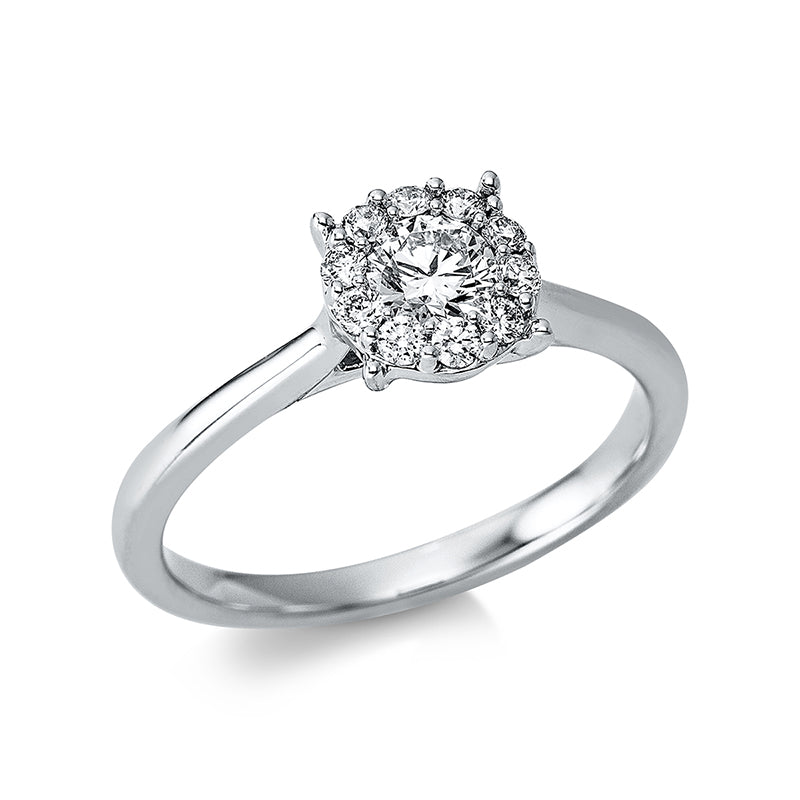 Ring 18 kt WG. 10 Brillanten 0.17 ct. TW-si. 1 Brill. 0.33 ct. TW-si. H:5.4 mm. Ø:9.0 mm. Weite:54
