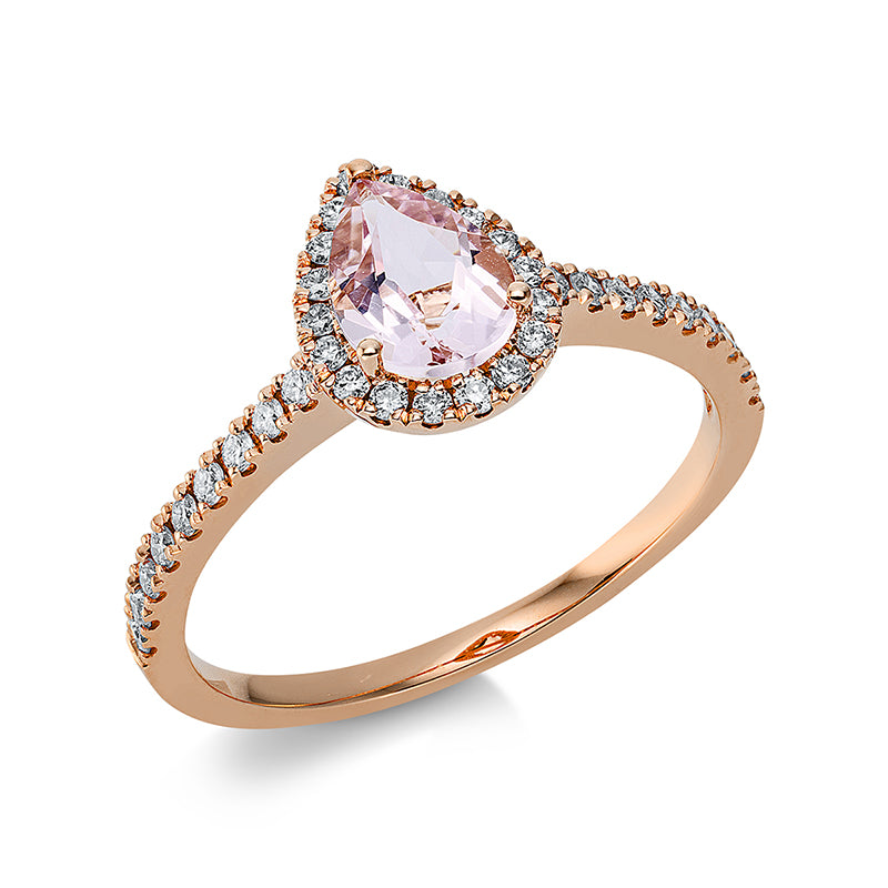 Ring 18 kt RG, 36 Brill. 0,28 ct, TW-si, 1 Morganit 0,66 ct rosé