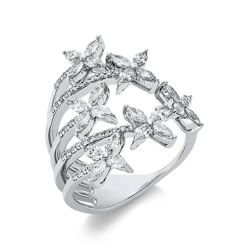 Ring 18 kt WG, 24 Nav. 0,99 ct, TW-vsi, 38 Brill. 0,16 ct, TW-vsi
