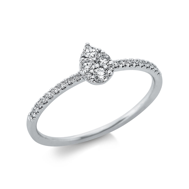 Ring 18 kt WG, 3 Brill. 0,10 ct, TW-si, 1 Brill. 0,03 ct, TW-si, 20 Brill. 0,08 ct, TW-si