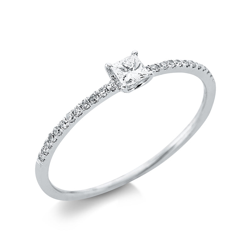 Ring 18 kt WG, 24 Dia. 0,06 ct, W-si, 1 Princ. 0,12 ct, TW-vsi