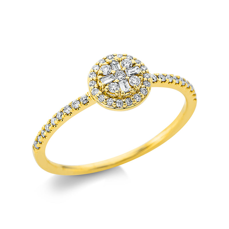 Ring 18 kt GG, 4 Bag. 0,04 ct, TW-vsi, 41 Brill. 0,16 ct, TW-si