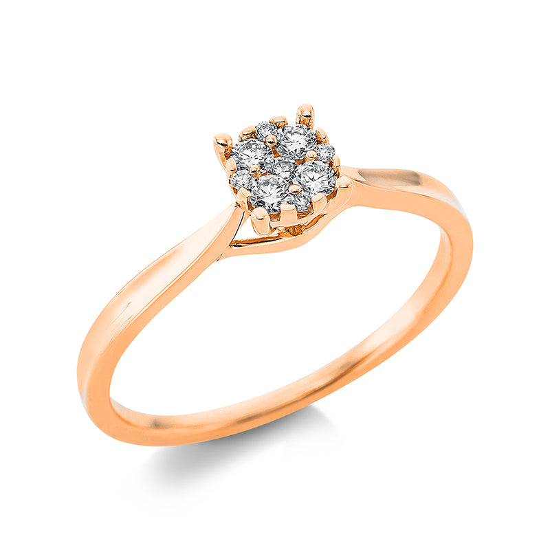 Ring 18 kt RG, 5 Brill. 0,12 ct, TW-si, 4 Brill. 0,02 ct, TW-si