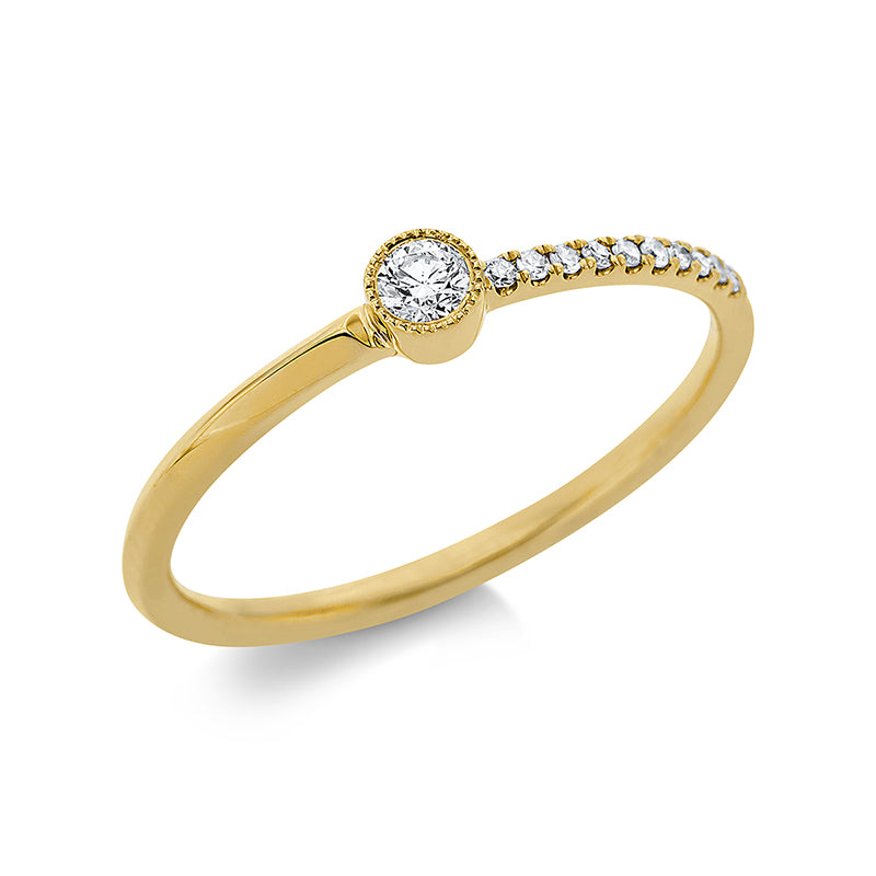 Ring Zarge 18 kt GG. 1 Brill. 0.07 ct. TW-pi. 10 Diamanten 0.04 ct. W-si. Weite:53