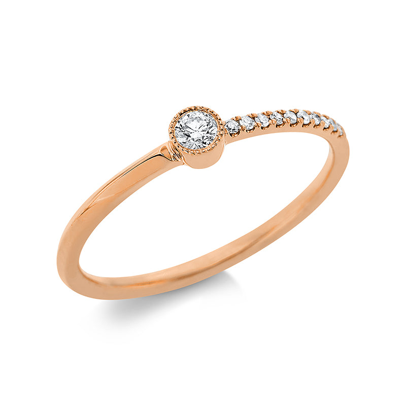 Ring 18 kt RG, 1 Brill. 0,07 ct, TW-pi, 10 Dia. 0,04 ct, W-si