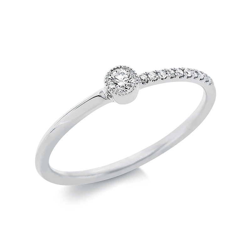 Ring Zarge 18 kt WG. 1 Brill. 0.07 ct. TW-pi. 10 Diamanten 0.04 ct. W-si. Weite:53